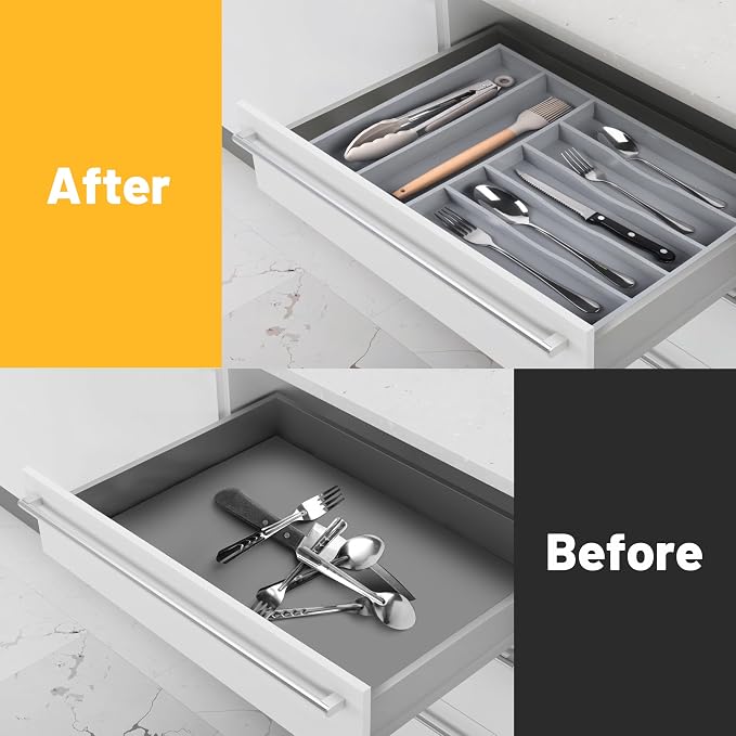 oridom Kitchen Bamboo Silverware Organizer, Kitchen Drawer Organizer - Image 2