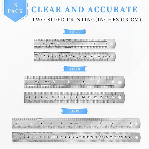 3 Pack Stainless Steel Ruler Set, 12 Inch Metal Rulers, Steel Rulers Metric - Image 3