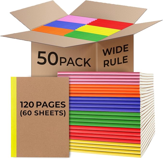 Rosmonde 50 Pack A5 Kraft Notebook, 120 Pages Thick Notebook, Long Lasting by Rosmonde