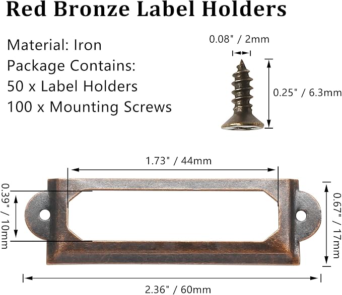 50 PCS Metal Label Holders 60x17mm Red Bronze - Image 3