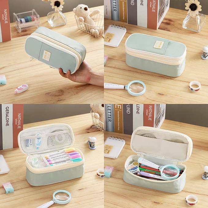 Dugio Large Pencil Case for Girls Teens Kids Pencil Bag with Zipper Pencil Pouch Aesthetic Pencil Pen Case Organizer for School Green-DeskLoop Office