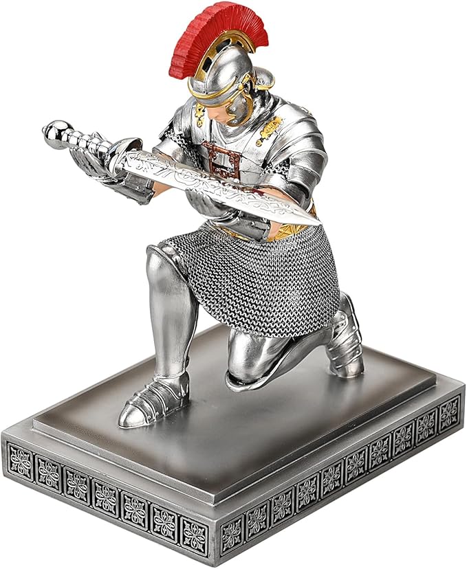 Roman Praetorian Warrior Knight Pen Holder Desk Ornament Resin Pencil Holder Desk Accessories and Organizer for Office with a Letter Opener (Silver)-DeskLoop Office