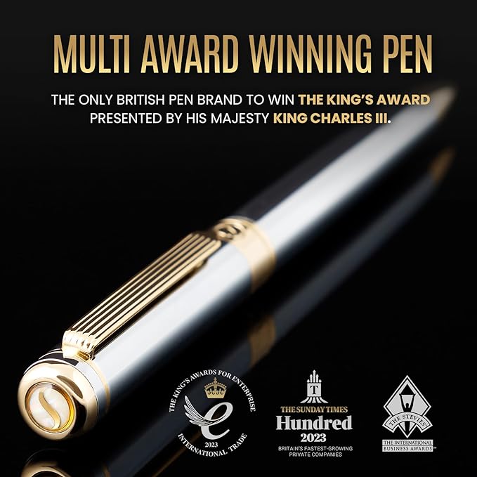 Scriveiner Silver Chrome Ballpoint Pen - Stunning Luxury Pen, Real Gold Plating, Schmidt Black Refill, Best Ball Pen Gift Set for Men & Women, Professional, Executive, Office, Nice, Fancy Pens-DeskLoop Office