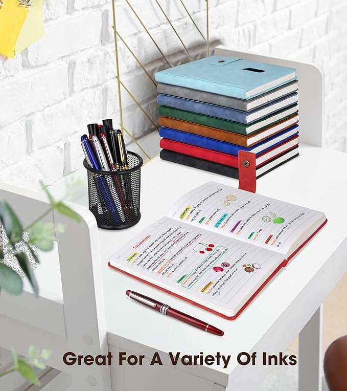 Red A5 Lined Leather Journal Notebook for Men Women,5.9" X 8.4" Personalized Hardcover Journal with Pen,200 Pages 100 Gsm Thick Ruled Paper Daily Diary for Travel,Business,Work,Writing-DeskLoop Office