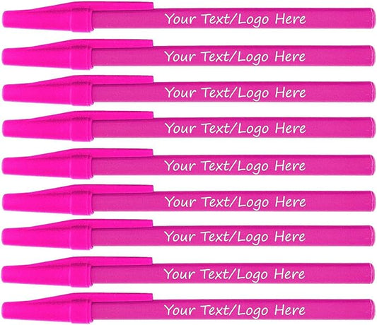 Personalized Stick Pens With your Custom Logo or Text-500 Pack Bulk-for Businesses, Parties, and Events, Custom Printed Slim Ballpoint Pens Colored with Cap, Pink, Black Ink