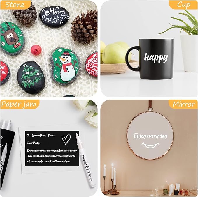 White Markers Pen, 8 Pack Paint Pens, Fine Tip Acrylic White Permanent Markers for Sketching, Drawing, Wood, Rock, Tyres, Plastic, Leather, Glass, DIY Painting-DeskLoop Office