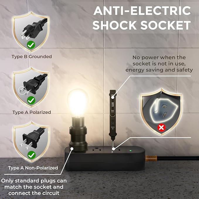 Surge Protector Power Strip,1625W/13A,5Ft Extension Cord with 3 Outlets,Waterproof Class 6 Heavy Duty Extension Cord for Indoor Outdoor,UL FCC IPX6 Listed (Black, 5FT)-DeskLoop Office