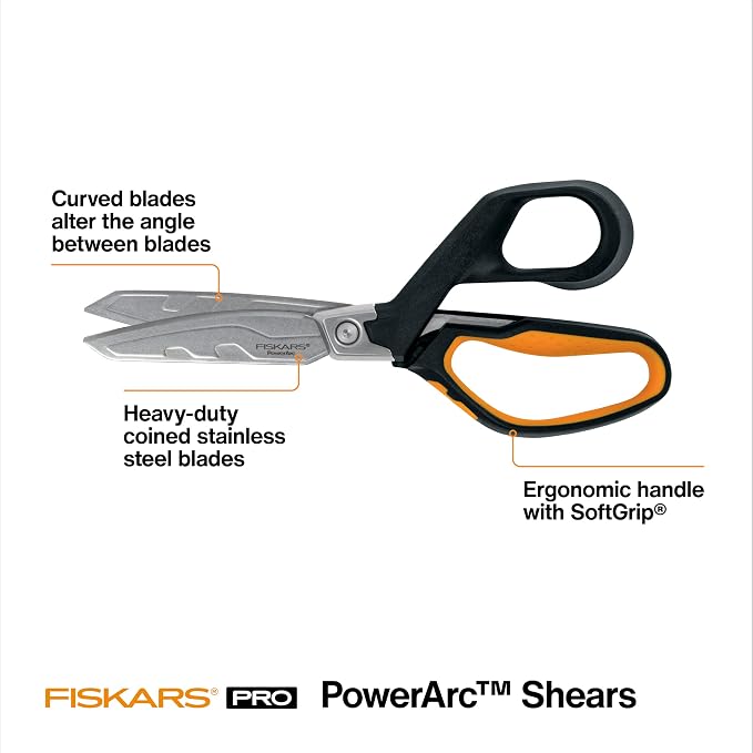 Fiskars PowerArc 8" Shop Shears, Heavy Duty Serrated Stainless Steel Scissors - Image 2