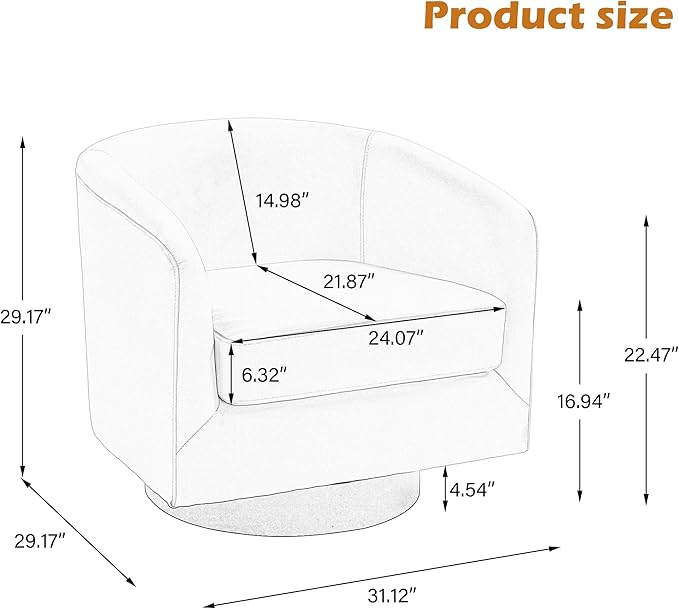 UIXE Faux Leather Swivel Accent Chair with Wood Base, Modern Upholstered Barrel Chairs for Living Room, Comfy Round Armchair Single Sofa Bedroom Reading Seat - 31" W, Red Brown-DeskLoop Office