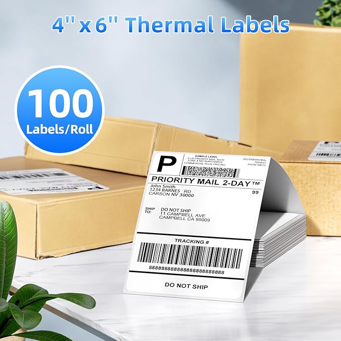 4x6 Thermal Labels, Pack of 100 4x6 Fold Thermal Labels - Compatible with JADENS, ASprink, Phomemo, Rollo, Zebra, Omezizy and Other Thermal Printers-DeskLoop Office