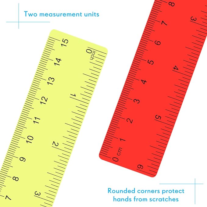 Zonon 50 Pcs 6 Inch/12 Inch Plastic Rulers Bulk Flexible Straight Rulers - Image 5
