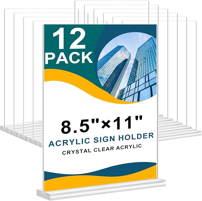 Arrobust Acrylic Sign Holder 8.5 x 11 Inches, 12 Pack Clear Display Table Top by Arrobust