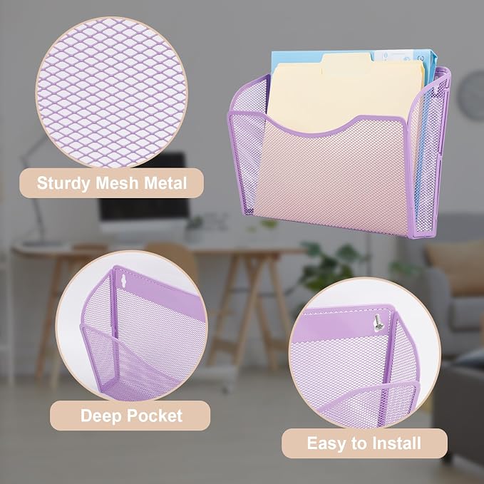 EASEPRES 3 Single Pocket Mesh Hanging File Organizer, Vertical Wall Mounted - Image 3