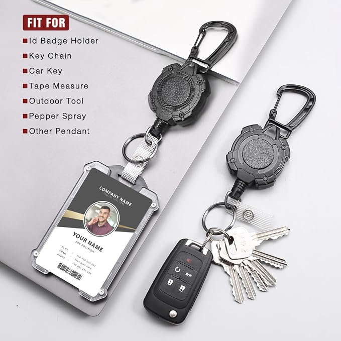 Badge Holder Retractable Clip Heavy Duty Carabiner Badge Reel Keychain - Image 2