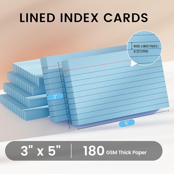Index Cards 3x5 Inch, Flash Cards, Ruled Lined Blue Note Cards Paper - Image 2