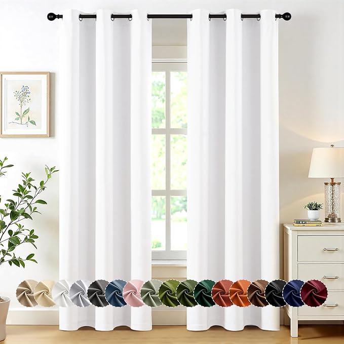 MIULEE Pure White Curtains for Bedroom Living Room 72 Inches Long 2 Panels, Thermal Insulated Room Darkening Drapes Grommet Top Noise Reducing Energy Saving Window Treatments W40 x L72 Inch-DeskLoop Office