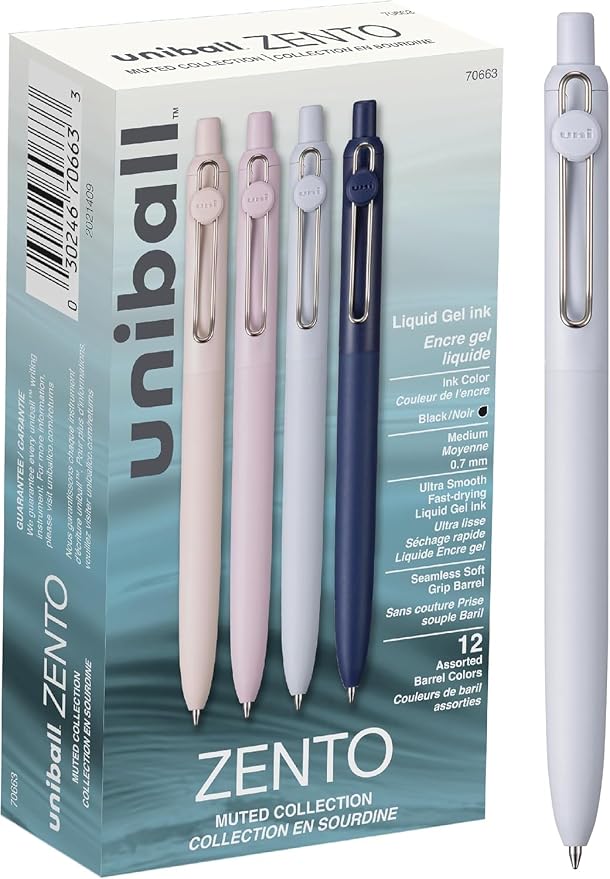 uniball Zento Liquid Gel Ink Retractable Pens, Medium Point, Muted Barrels by uni-ball