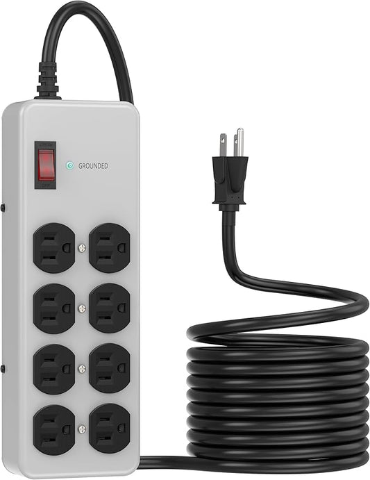 Heavy Duty Power Strip,Industrial Heavy Metal Case Surge Protector,8 AC Outlets,15Amp,2700 Joules,Protected' Indicator,14 Gauge Cord (Grey, 15FT Length)-DeskLoop Office