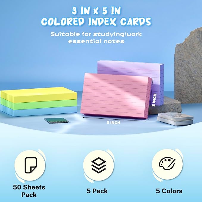 Colored Index Cards 3x5, 5 Colors Flash Cards - Image 2