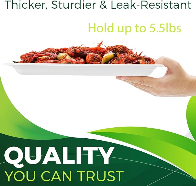 50Pack 14" Heavy Duty Disposable Rectangle Food Trays, Compostable Extra Large - Image 4