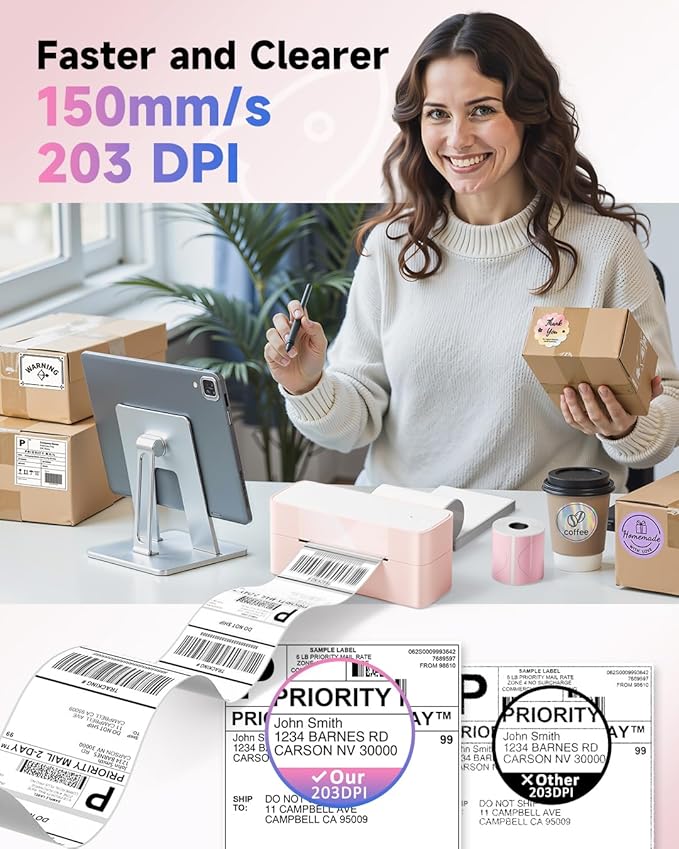 Bluetooth Thermal Label Printer Pink, Wireless 4x6 Thermal Shipping Printer Pink for Small Business & Shipping Package, Desktop Printing, Compatible with Amazon, Ebay, Shopify, Etsy, USPS-DeskLoop Office