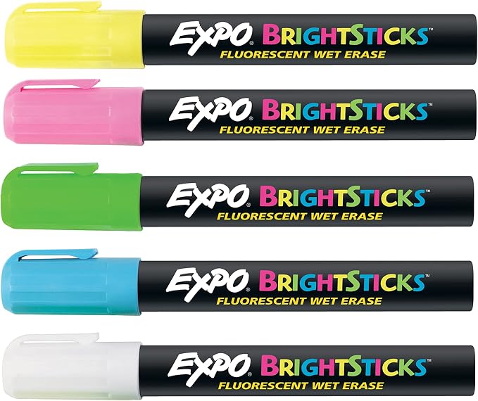 EXPO Bright Sticks, Wet Erase Fluorescent Markers, Bullet Tip, Organization by Unknown