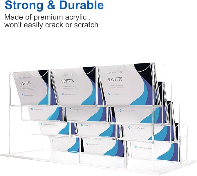 Business Acrylic Card Holder Display for Desk, 12 Slots 4 Tiers Multiple-Clear Acrylic Business Card Stand Set, Holds Approximately 600 Cards-DeskLoop Office