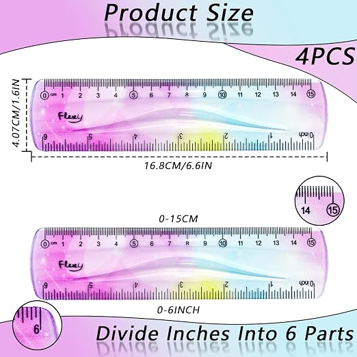 4 PCS 6 Inch Flexible Ruler, Bendable Plastic Ruler, Soft Bendable Gradient - Image 2