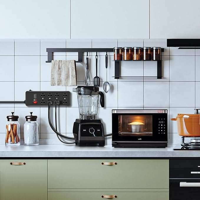 20Amp Power Strip Surge Protector, Durable Metal 8-Outlet with Heavy Duty 20 Amp 10Ft 12 Gauge Extension Cord, for Garage, Workshop & Industrial Use with 6-20R T-Slot Outlets, 4800J-DeskLoop Office