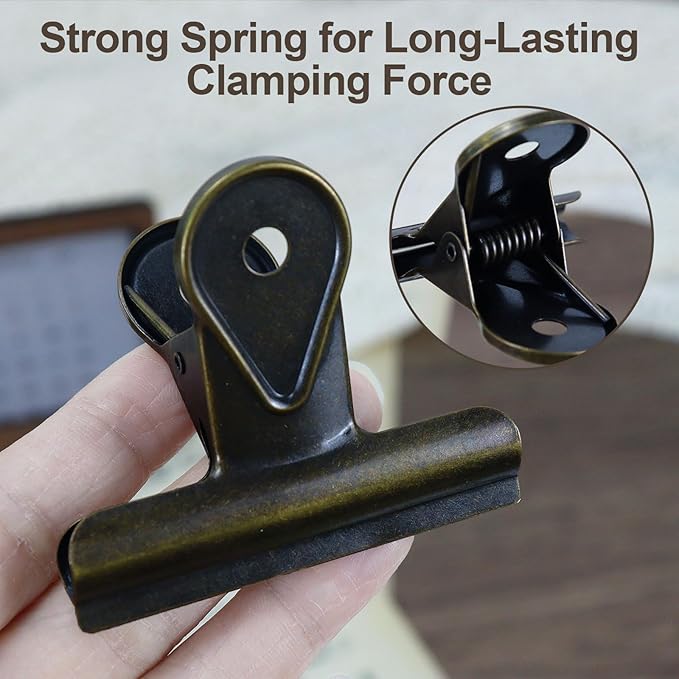 Koqye 5 Pcs Vintage Bronze Bulldog Clips, Antique Metal Journal Clips to Hold - Image 3
