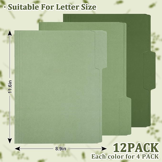Whaline Sage Green File Folders Letter Size 12 Packs 3 Colors Gradient Green - Image 2