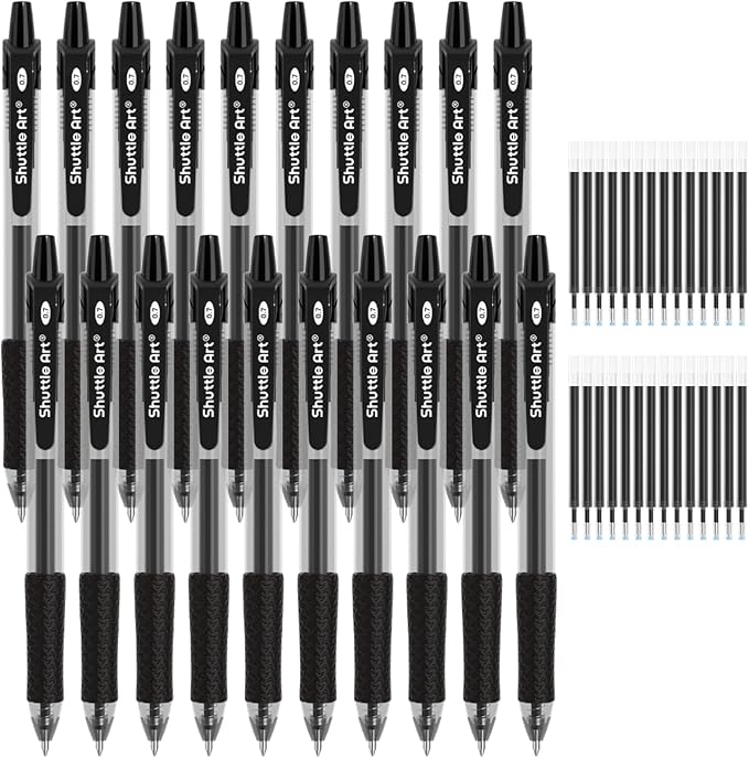 Shuttle Art Black Gel Pens, 48 Pack Retractable Medium Point Rollerball Gel Ink by ShuttleArt