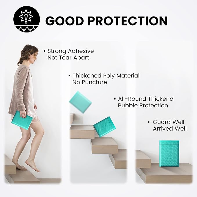 Fuxury Teal Bubble Mailers 6x10 Inch, 500 Pack, Usable Size 6x9, Self Seal - Image 5