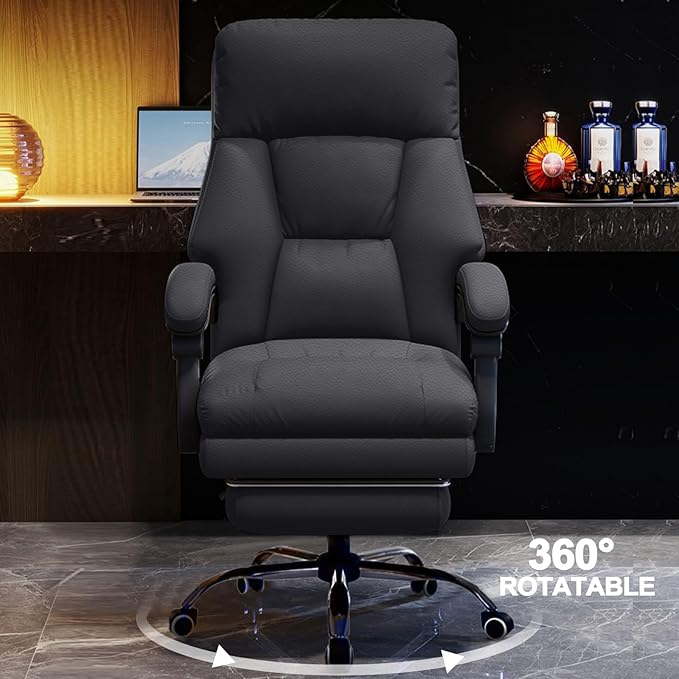 Executive Office Chair Comfortable Desk Chairs with Foot Rest High Back Computer Gaming Chairs Reclining PU Leather Swivel Work Chair for Home Office-DeskLoop Office