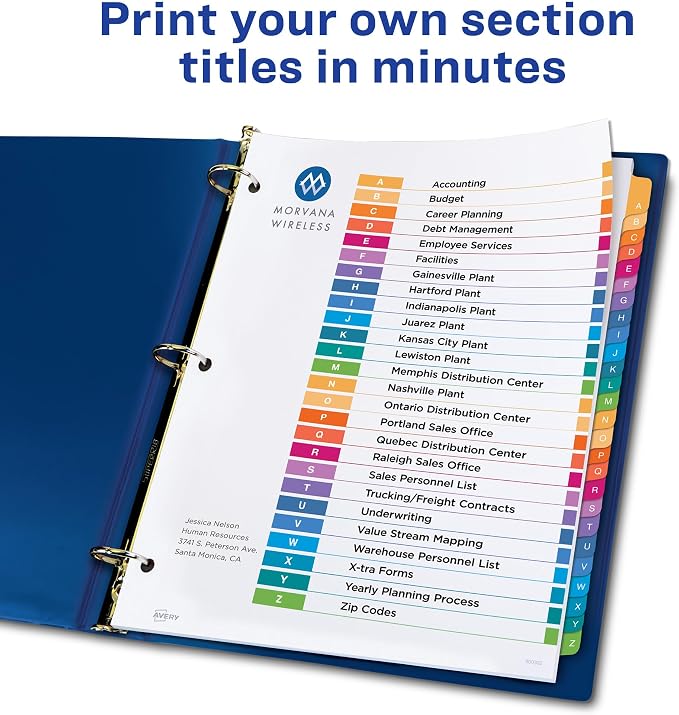 Avery A-Z Dividers for 3 Ring Binders, 26 Tabs per Set, Customizable Table of - Image 2