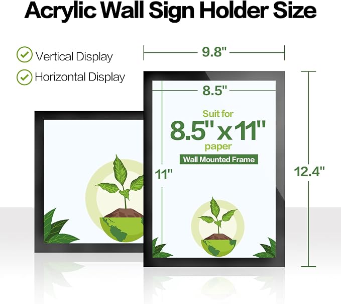 8.5" x 11" Acrylic Sign Holder Wall Mount, Self Adhesive Magnetic Display Frame - Image 3