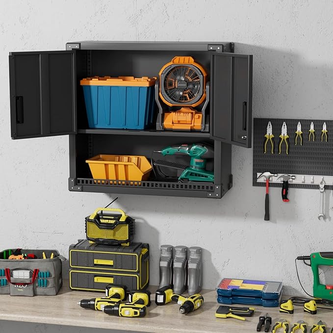 INTERGREAT Metal Wall Storage Cabinet with Locking Door and Adjustable Shelves, 31" Black Wall-Mounted Tool Cabinet for Garage,Warehouse,Office,Basement-DeskLoop Office