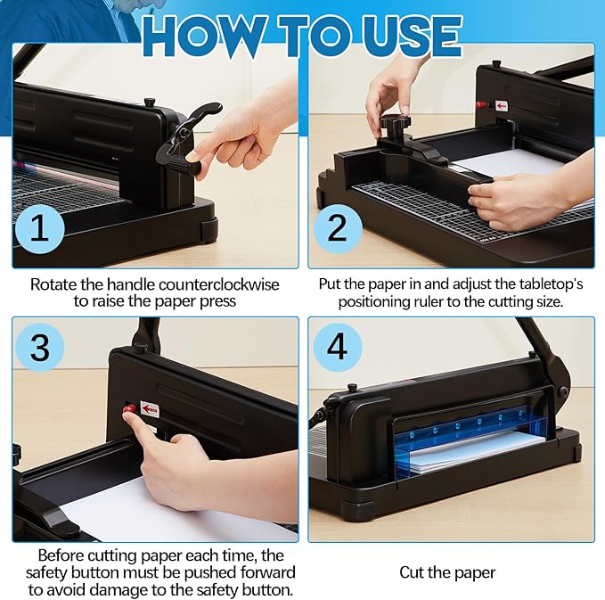 12 Inch A4 Guillotine Paper Cutter Heavy Duty Paper Cutter 400 Sheet Capacity Stack Cards Trimmer Steel Slicer with Metal Base for Cards Leather Office Home School (Black)-DeskLoop Office