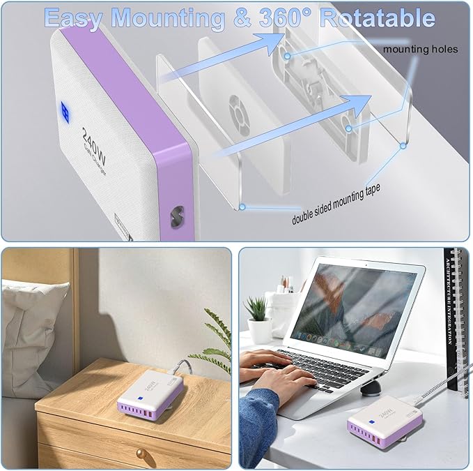 Type C Charger 240W, USB C Charger Block Fast Charging 8 Ports, PD 65W GaN III Laptop Charger Adapter Compatible with MacBook Pro/Air,DELL,Steam Deck,iPhone 15/14/13,Galaxy S23/22, More Gadgets-DeskLoop Office