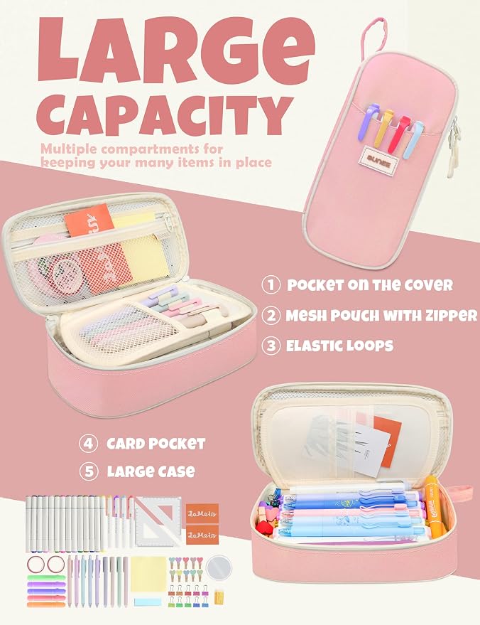 SUNEE Cute Pencil Case, Aesthetic Pen Pouch, Colored Large Pencil Bag - Image 2