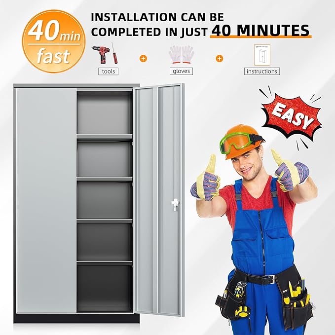 INTERGREAT Metal Storage Cabinet with Doors and Shelves,72" H Black Gray Steel Tool Locking Cabinet, Metal Storage Cabinet for Home Office, Warehouse, School-DeskLoop Office