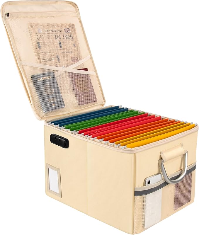 TOMKID Fireproof Document Box, Fire Proof Safe Box for Home Document Organizer with Lock, Fire Office Storage Cabinet for Hanging Letter/Legal Folder 16.1 x 12.9 x 11in (Off-white)-DeskLoop Office