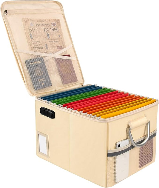 TOMKID Fireproof Document Box, Fire Proof Safe Box for Home Document Organizer with Lock, Fire Office Storage Cabinet for Hanging Letter/Legal Folder 16.1 x 12.9 x 11in (Off-white)-DeskLoop Office