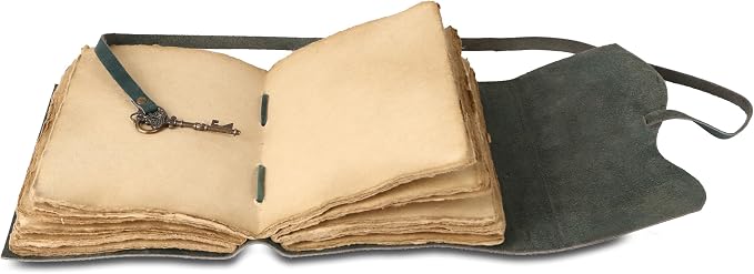 Leather Journal with Deckle Edge Paper 8x6 inch and Vintage Key | Handmade - Image 4