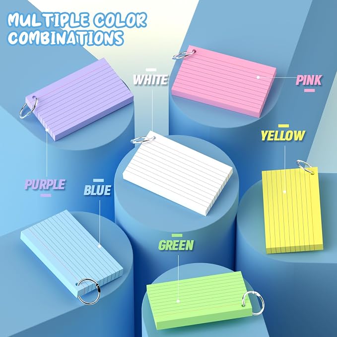 Colored Index Cards 3x5, 6 Colors Note Cards 3x5, 50 Sheets Each Pack, Heavy - Image 4