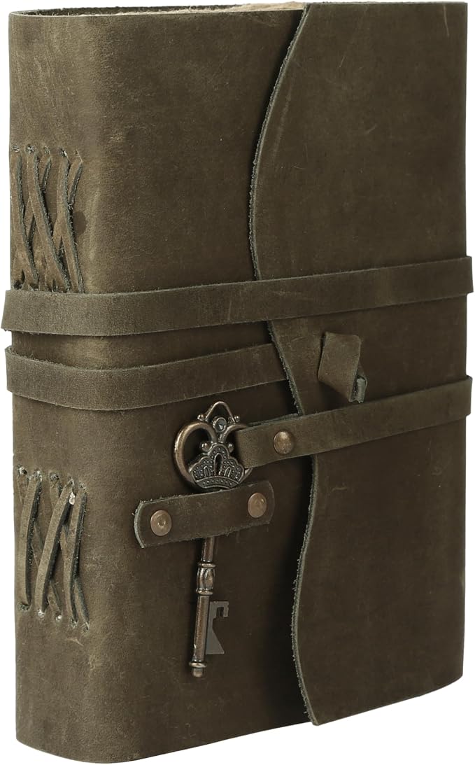 Leather Journal with Deckle Edge Paper 8x6 inch and Vintage Key | Handmade - Image 5