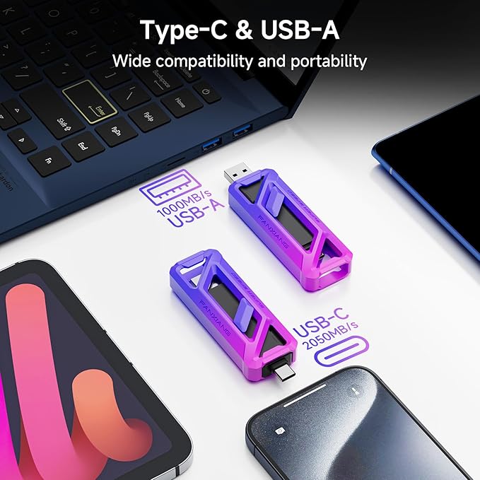 256GB Flash Drive, Up to 2050MB/s USB 3.2 Gen22, USB A+C, 2-in-1 Memory Stick for iPhone/Android/Windows/MacPC/Laptops, FF958-DeskLoop Office