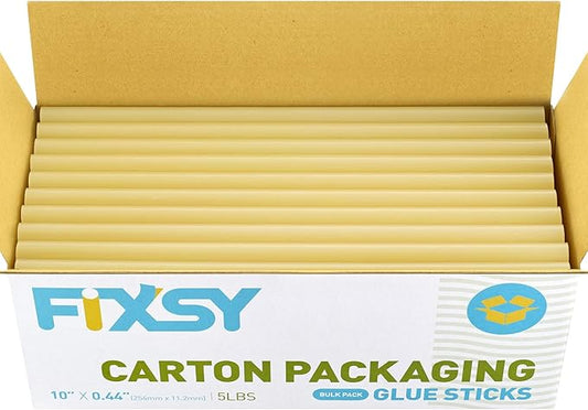 FIXSY Hot Glue Gun Sticks Carton Packaging, Full Size 10" Long x .44" Diameter 7/16 11mm, 5LB Box Glue Stick, Approx. 90 Sticks- Compatible with Most Glue Gun- Best for Carton Manual Packing-DeskLoop Office