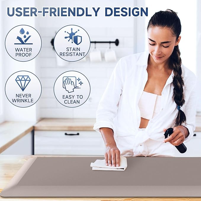 4/5 Inch Thick Kitchen Mat Anti Fatigue Mat Kitchen Rugs Kitchen Decor Non-Slip, Stain Resistant, Waterproof Kitchen Mats Desk Mat for Kitchen, Office, Workshop, Khaki, 17'' x 60''-DeskLoop Office