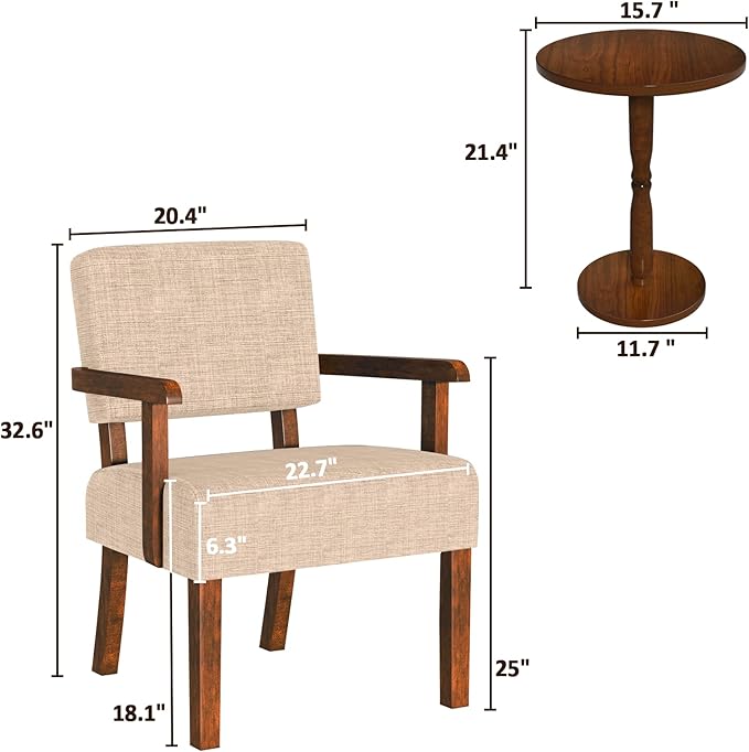Accent Chair Set of 2 with Table, Living Room Chairs with Soft Seat and Armrests for Living Room Bedroom Reading Room Waiting Room (Beige) (AC01)-DeskLoop Office